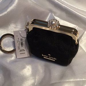 KATE SPADE VELVET PEARL COIN WALLET KEYCHAIN PURSE